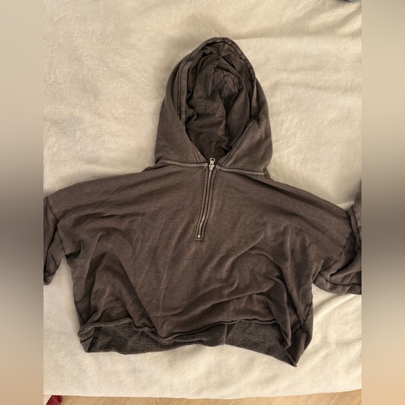 Aerie Quarter Zip Brown Hooded Pullover - Picture 2 of 4